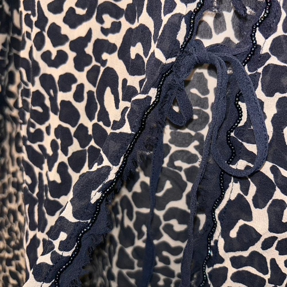 Tory Burch blue Leopard Print sheer tie front cover up top S - Picture 3 of 5